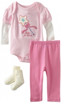 Bon Bebe Baby-girls Newborn Make A Wish 3 Piece Pant Set, Pink/Light Pink, 3-6 Months