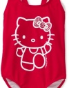 Hello Kitty Girls 7-16 Iconic One Piece Swimsuit, Red, 10/12