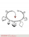 GUESS Silver-Tone Heart Charm Bracelet, SILVER