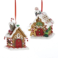 Kurt Adler Gingerbread House Ornaments with Color-Changing LED Lights, Set of 2