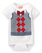 An dapper argyle and bow tie graphic prep up this basic Sara Kety bodysuit.