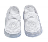 Lauren Madison baby boy Christening Baptism Special occasion Infant Satin Loafer Style Shoes, White, Large