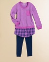 Back to school cool takes a whole new meaning with this preppy meets punky tunic and leggings set. Tunic CrewneckLong sleevesPullover styleLayered-look shirttail hem Leggings Elasticized waistbandCottonMachine washImported