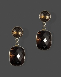 Faceted smoky quartz gleams richly in 14K yellow gold settings.