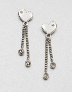 Be sweetheart in this stone accented heart design. Glass stoneSilver-plated brassDrop, about 1.4Post backImported 