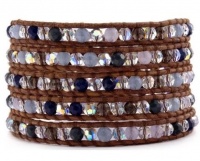 Chan Luu Purple Mix Wrap Bracelet on Natural Brown Leather