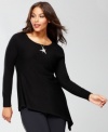 INC's plus size sweater gets the asymmetrical look right with a chic angled hem. A touch of cashmere in the knit gives it an extra-luxurious, soft feel.