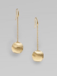 From the Africa Collection. A single drop of textured 18k gold suspended from a delicate chain link.18k gold Length, about 1¾ Width, about ½ French earwires Made in Italy 