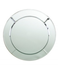 Add another dimension to dinner with this swanky charger plate from Jay Imports serveware. Beveled glass has a mirror finish that'll shed new light on your most impressive meals.