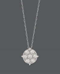 Let style come full circle in this dazzling diamond pendant. A cluster of round-cut diamonds (1/5 ct. t.w.) shine against a 14k white gold setting. Approximate length: 18 inches. Approximate drop: 3/8 inch.