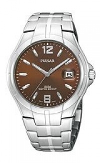 Pulsar Men's PXH751 Stainless Steel Case and Bracelet Brown Sunray Dial Watch