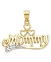 The perfect Mother's Day gift. Show her you care with this intricate charm featuring three cut-out hearts and the word Mommy. Crafted in 14k gold and sterling silver. Approximate length: 7/10 inch. Approximate width: 9/10 inch.