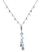 Chic cascade: Adorned with light blue briolette glass beads set in hematite tone mixed metal, 2028's Y necklace conveys a dramatic waterfall effect. Approximate length: 16 inches + 3-inch extender. Approximate drop: 2-1/2 inches.