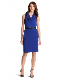 AK Anne Klein Dresses Women's Belted Cowl Neck Sheath Dress, Klein Blue, 10