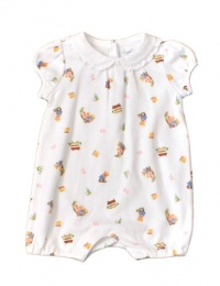 Ralph Lauren Layette Girl's Bear Print Bubble Romper (6 Month, White)