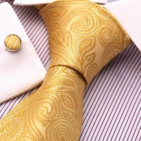 Gold Florals Designer Mens Ties Yellow Pattern Holiday Gifts Fashion Silk Necktie Set A2015 One Size Gold