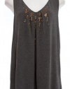 Eileen Fisher Ash Gray Jersey Embellished V-Neck Tank Top X-Large