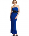 Wrapper Strapless Maxi Dress with Wide-Belt Flower Detail