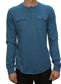 Lucky Brand Men's 1/4 Button-Down Long Sleeve Henley Style T-Shirt Blue