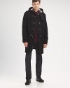 This toggle coat offers Burberry Brit's stylish take on a classic style.Attached hoodToggle closureGunflaps and rainflapPatch pocketsBack yokeAbout 37 from shoulder to hem80% wool/20% polyamideDry cleanImportedThis style runs true to size. We recommend ordering your usual size for a standard fit. 