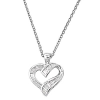 23MM .925 ITALIAN HEARTS CLEAR CZ PENDANT W/ 16 +1LINK CHAIN NECKLACE