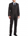 Louis Raphael Men's Side Vent Flat Front Alternate Stripe Suit, Brown, 44 Large