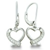 Diamond Heart Dangle Leverback Earrings set in Sterling Silver .08ct tw