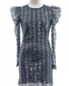 French Connection Blue Sequin Long Sleeve Sadie Dress 0