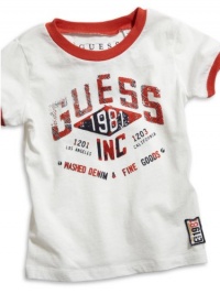 GUESS Short-Sleeve Logo Ringer Tee, WHITE (24M)