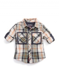 GUESS Kids Boys Shirt with Back Artwork, PLAID (12M)