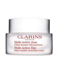 Early Correction. Continuous Protection. Visible Perfection. Multi-Active Day is the newest innovation from Clarins high performance skin care with new formulas and textures that prevent and visibly correct early signs of aging.Powerful and targeted early wrinkle control Reinforced and continuous antioxidant defense delivered directly to the skin Radiance boosting action Dermal-epidermal junction repair Dermatologist tested Non-comedogenic 1.7 oz. 