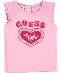 GUESS Smocked Sleeves Tee, PINK (12M)