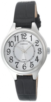 Carriage Women's C3C391 Silver-Tone Round Case Silver-Tone Dial Black Croco Leather Strap Watch