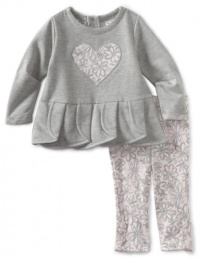 Calvin Klein Baby-girls Infant Tunic With Flower Print Leggings, Gray/Pink, 12 Months