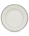 Metropolitan sensibility and modern design combine in this understated white bone china from Lenox's collection of dinnerware and dishes. Platinum gild along the edge of this dinner plate is enhanced by a clean, platinum geometric pattern reminiscent of architectural details. Accent plates feature the geometric pattern along the interior verge, with a thin platinum band along the outer rim.