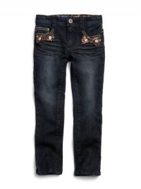 GUESS Kids Girls Little Girl Daredevil Skinny Jeans, DARK STONEWASH (3T)