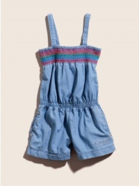 GUESS Kids Girls Rainbow Smocked Chambray Romper, CHAMBRAY (6)