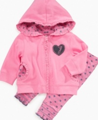 Feel the love. She'll spread good vibes whenever she sports this lovely hoodie and heart-print legging set from Guess.