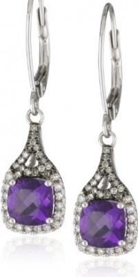 Badgley Mischka Fine Jewelry White and Champagne Diamonds Cushion Cut Amethyst Earrings