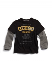 GUESS Kids Boys Big Boy Long-Sleeve Logo Tee with Flocki, BLACK (16/18)