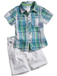 GUESS Kids Boys Baby Plaid Shirt & Pull-On Shorts Se, PLAID (12M)