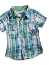 GUESS Kids Boys Baby Boy Plaid Shirt with Back Art (12-2, PLAID (18M)