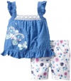 Nannette Baby-girls Infant 2 Piece Woven Top and Short Set, Blue Medium, 12 Months