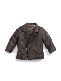 GUESS Kids Boys Motorcycle Jacket, DARK BROWN (18M)