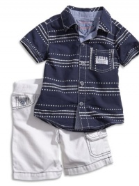 GUESS Kids Boys Printed Shirt & Pull-On Short Set (1, NAVY (18M)