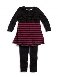 GUESS Kids Girls Little Girl Striped Dress With Ruffles, DARK PINK (5/6)