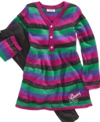 Sparkle and shine with this adorable striped dress and legging set from Guess.