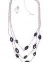 CHARTER CLUB Silver Tone Chain and Black Jet Beads Triple Strand Necklace