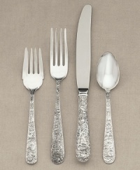 Elegant Kirk Stieff flatware is designed with the unsurpassed standards of excellence that have made it an American tradition. The Repousse place settings collection is a grandly flourishing style, ornately sculpted in dazzling sterling silver.