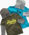 Get ready to stretch. This Hurley layered tee and matching beanie gives him a comfortable, cool look.